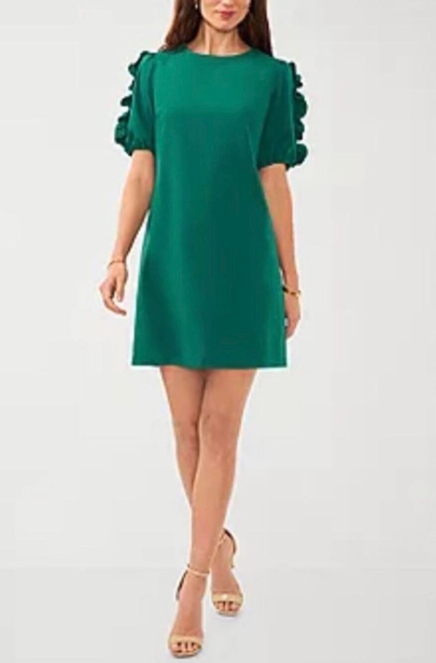 Chic Emerald Green Mini Dress Sam and Jess XL Ruffle Sleeve
